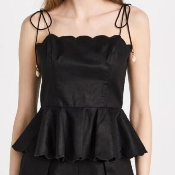 Zimmermann Cira Tiggy Scallop Peplum Black Top Size US 2P 100% Linen - Picture 1 of 14